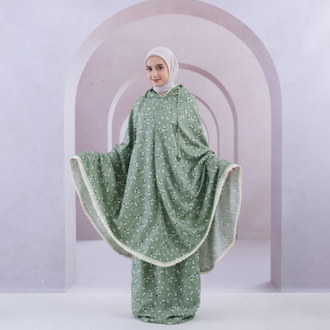 Gebdskleding- Serenity Bloemen-sage-hijabheela