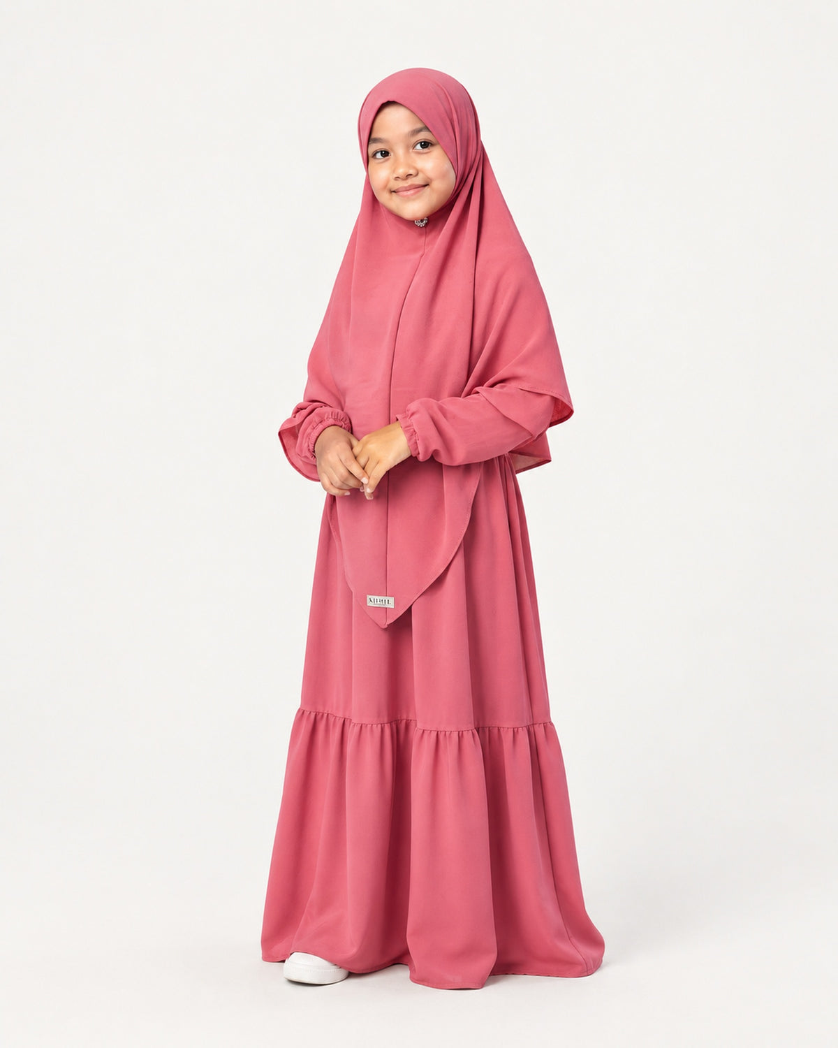 Abaya Saskia voor meisjes in pink purple – vooraanzicht, Hijabheela