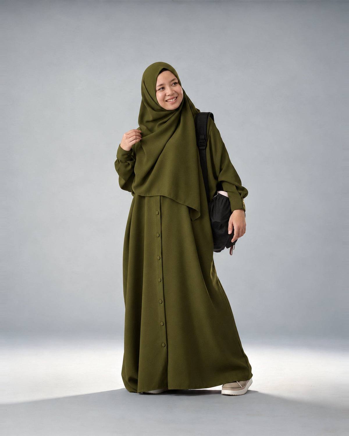 Abaya Yarasa voor dames in olijfgroen – Hijab Heela