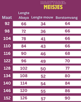 size chart abayakids hijabheela