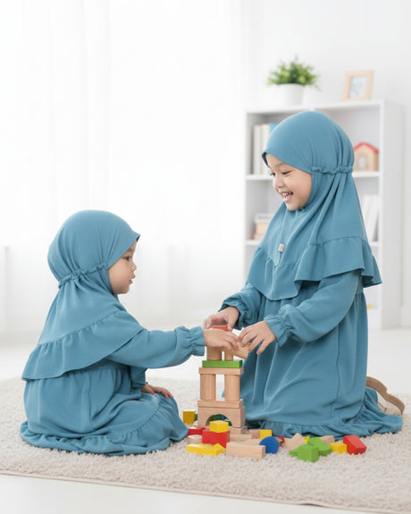 Set abaya kids Kaylie teal HijabHeela