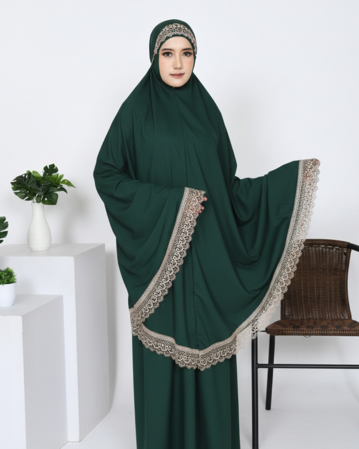 Donkergroene khimarGebedskledingdames k-Hijabheela