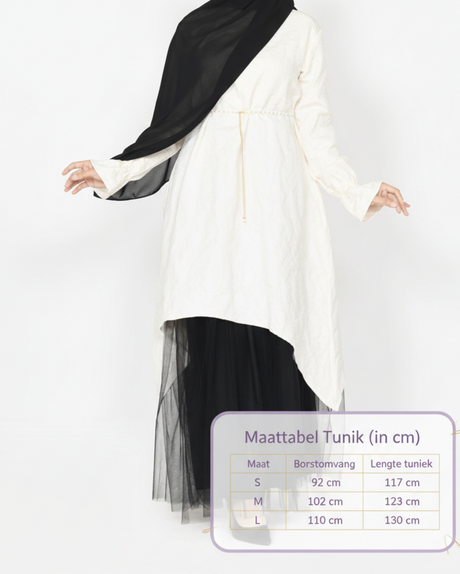 Product photo with size chart overlay