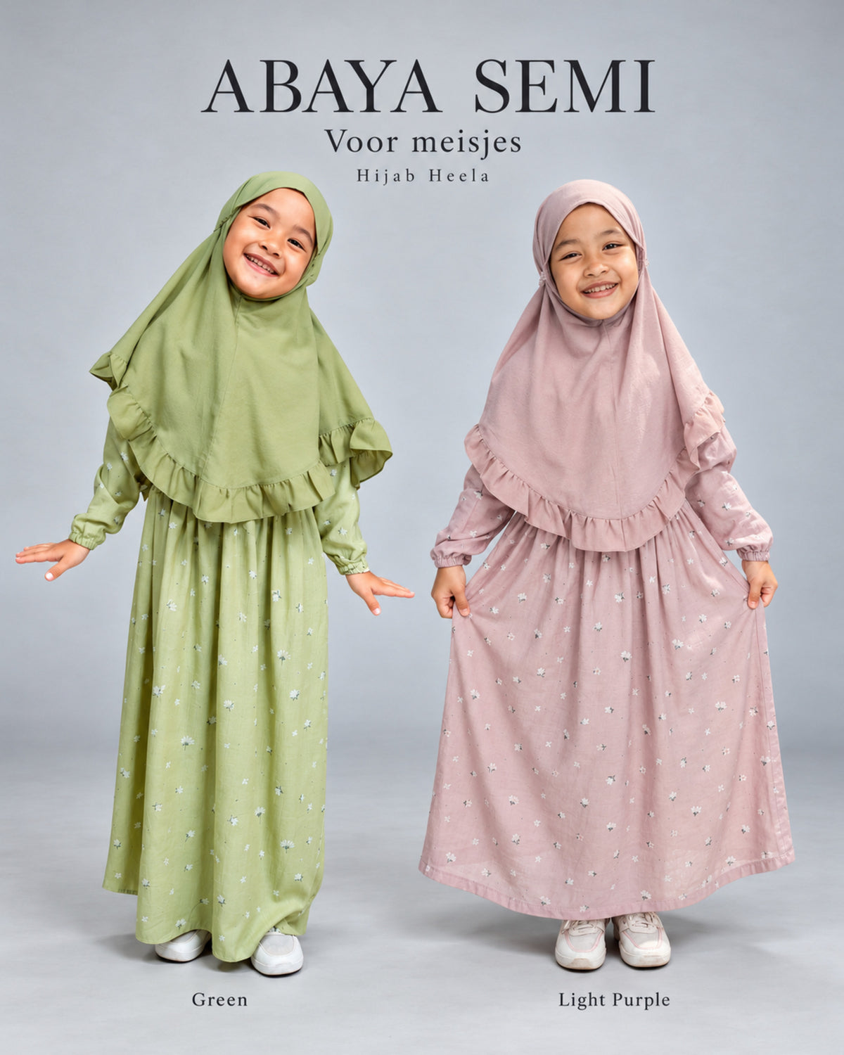 Abaya Semi voor meisjes – Green en Light Purple – Hijab Heela
