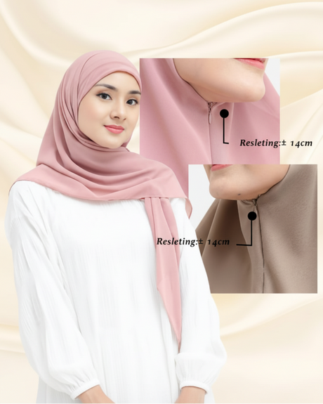 Hijab Segi Empat Zipper - Detail Shot