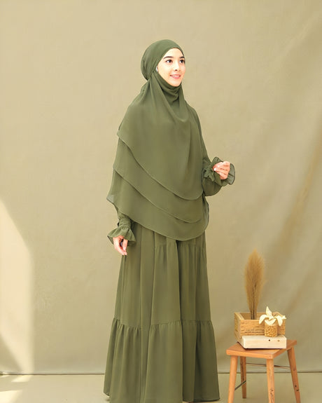 Khimar Dames – Humairah van Hijab Heela, productfoto 9. De afgebeelde abaya is niet inbegrepen.