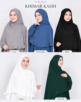 Khimar Kasih van Hijab Heela in vijf kleuren: Grey, Denim Blue, Black, White en Emerald.
