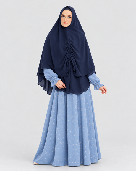 Khimar MB18 donkerblauw met Abaya Belva lichtblauw - volledige lengte