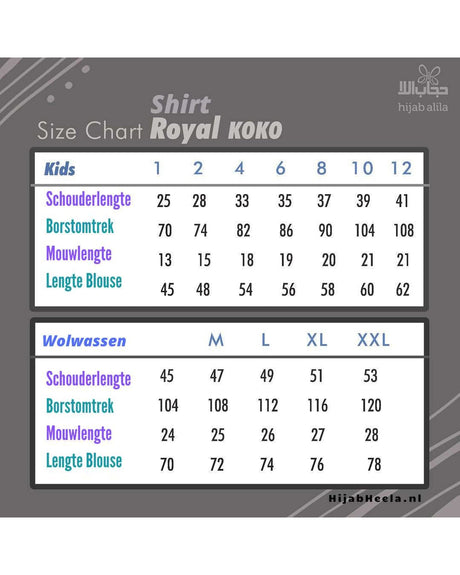 Koko Royal Kids – maattabel